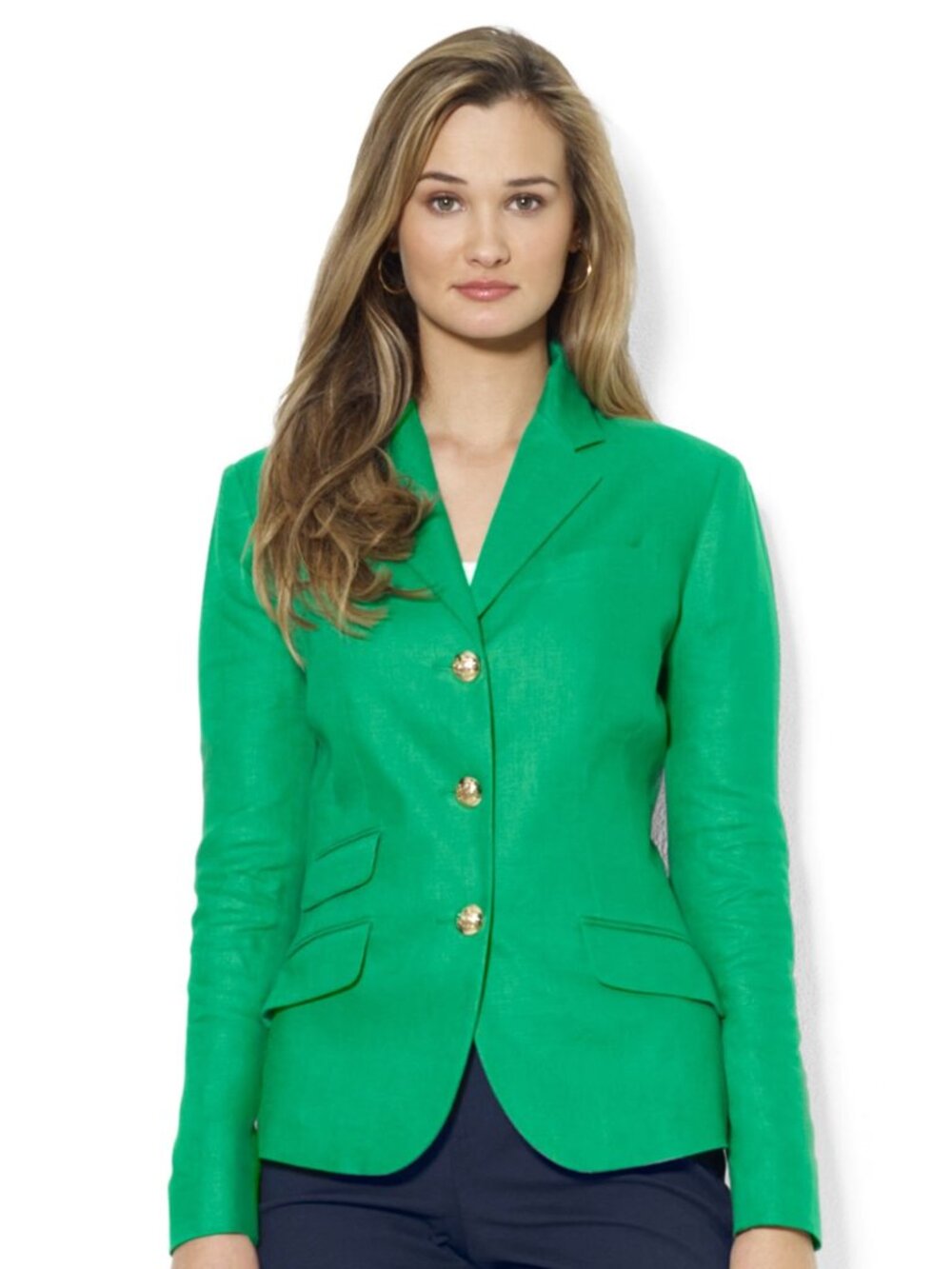 Ralph Lauren Three Button Linen Blazer Green Women's Size 14W